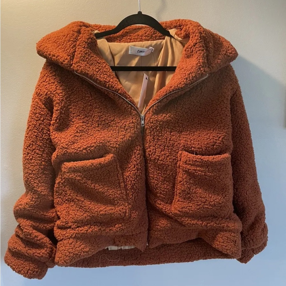 NEW Choles Women’s Teddy Bear Jacket, Sherpa, Light Brown. Medium
